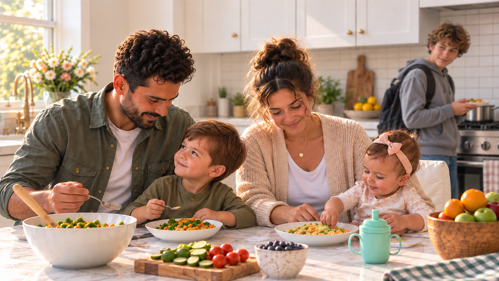 A family enjoying a relaxed meal together